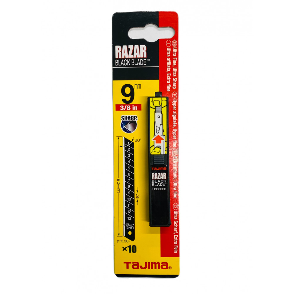 Лезвия TAJIMA LB30RBC RAZAR BLACK, 9 мм, обламывающиеся с покрытием , 10 шт. в футляре